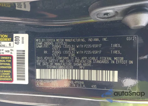 2021 Toyota Sienna Xle из США, поврежденный, VIN 5TDYRKEC8MS030289